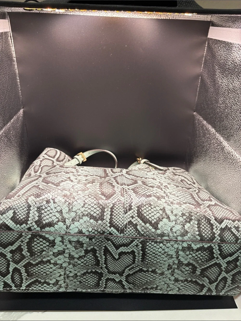 Michael Kors Mint Snake-Print Tote with Matching Wristlet and White Sneakers